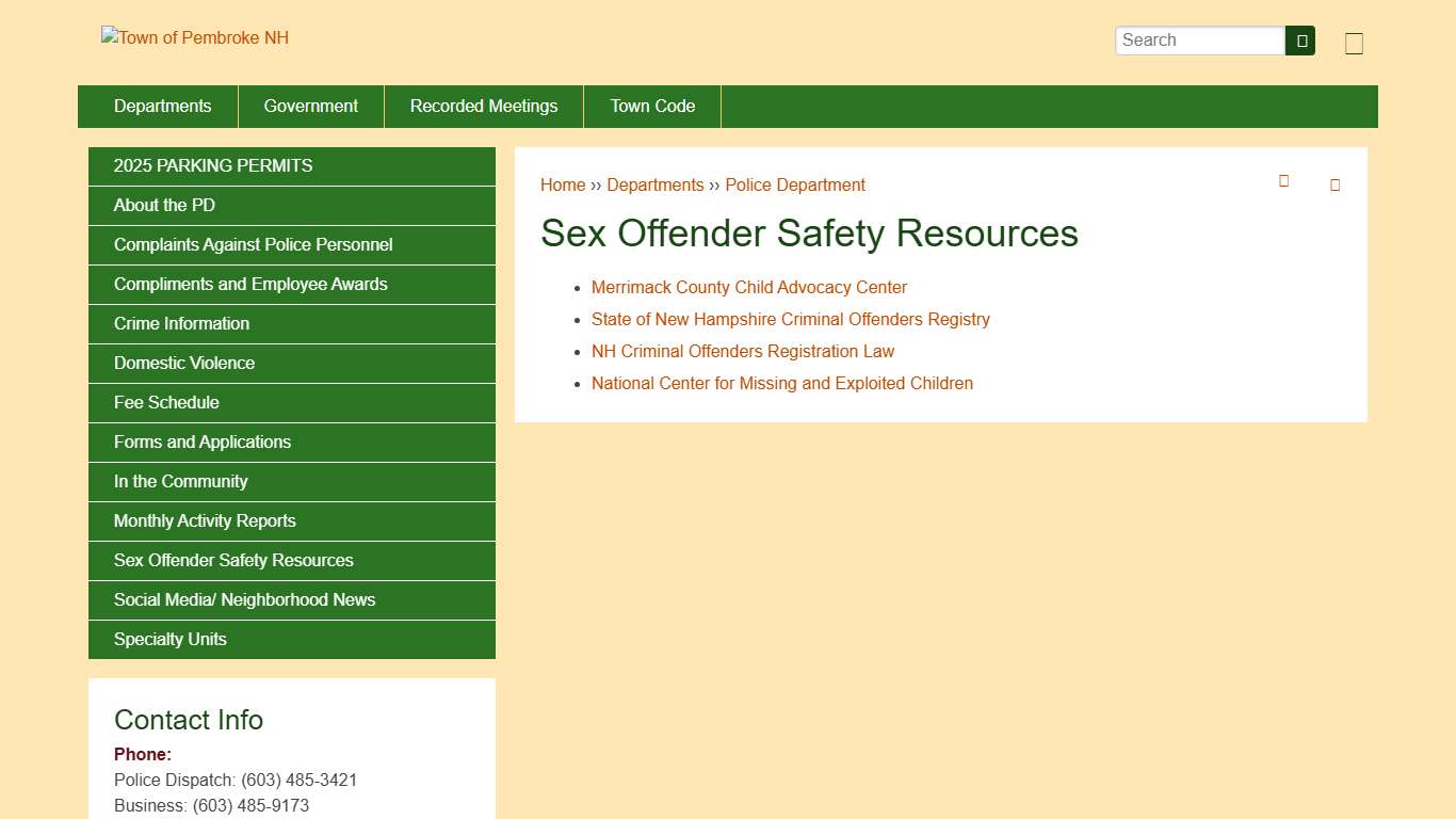 Sex Offender Safety Resources | Town of Pembroke NH
